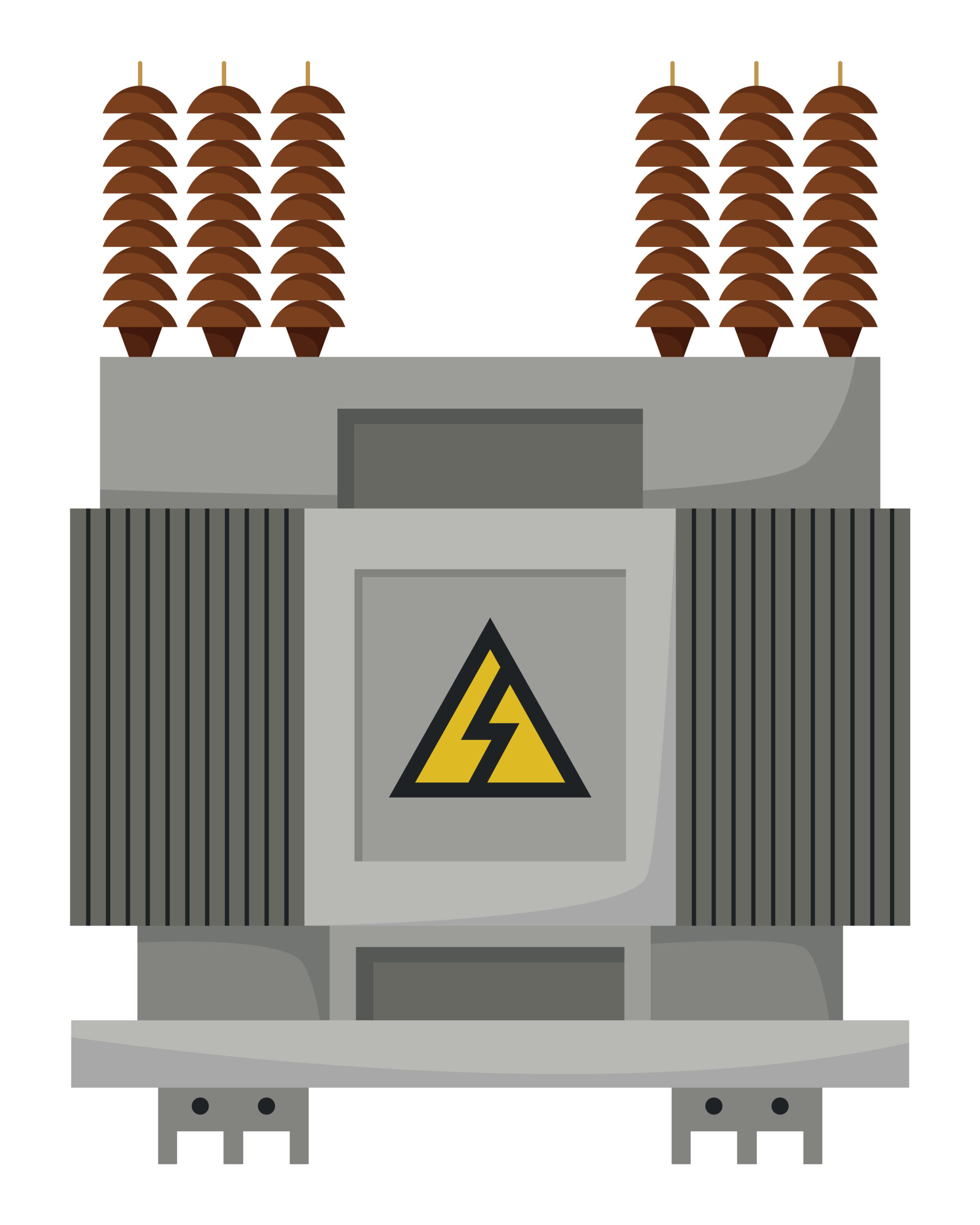 High voltage electrical transformer and isolator. Energy substation. Power supply icon isolated on white background for web design. Flat cartoon illustration.